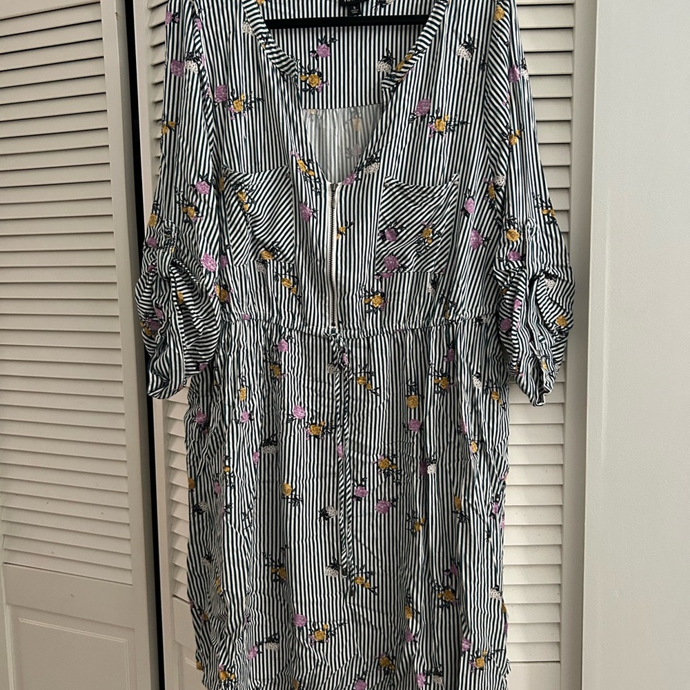 Torrid Teal Striped Floral Top
